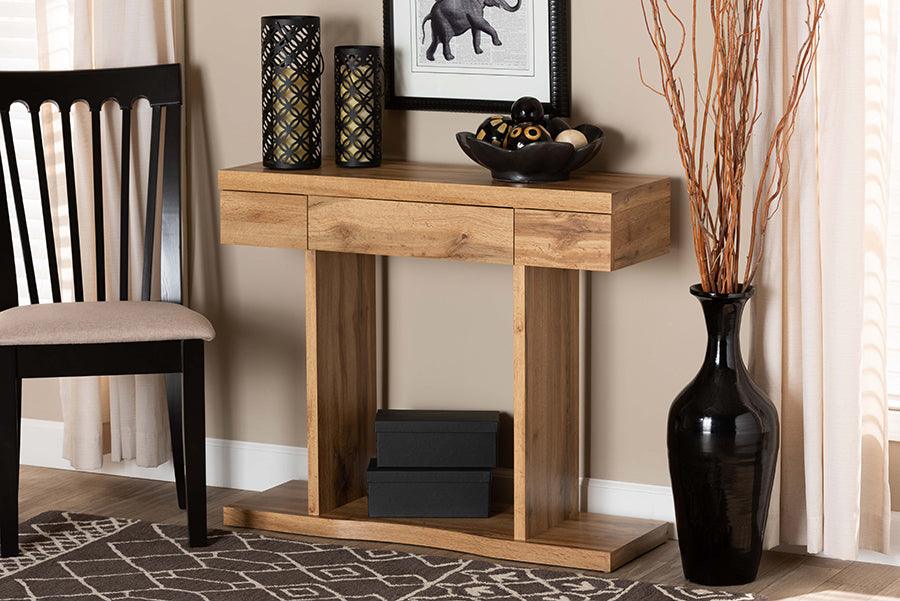 Wholesale Interiors Consoles - Otis Oak Brown Finished Wood 3-Drawer Console Table