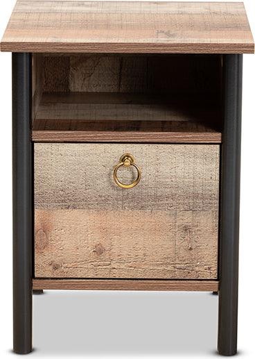 Wholesale Interiors Nightstands & Side Tables - Vaughan Modern and Contemporary Two-Tone Rustic Oak Brown and Black Finished Wood Nightstand