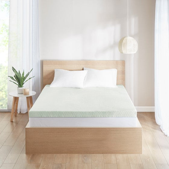 Olliix.com Mattress Protectors - 3" Green Tea Foam Topper with Cooling Removable Cover Green