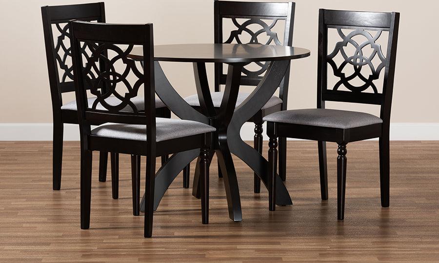 Wholesale Interiors Dining Sets - Tonia Grey Fabric Upholstered and Dark Brown Finished Wood 5-Piece Dining Set