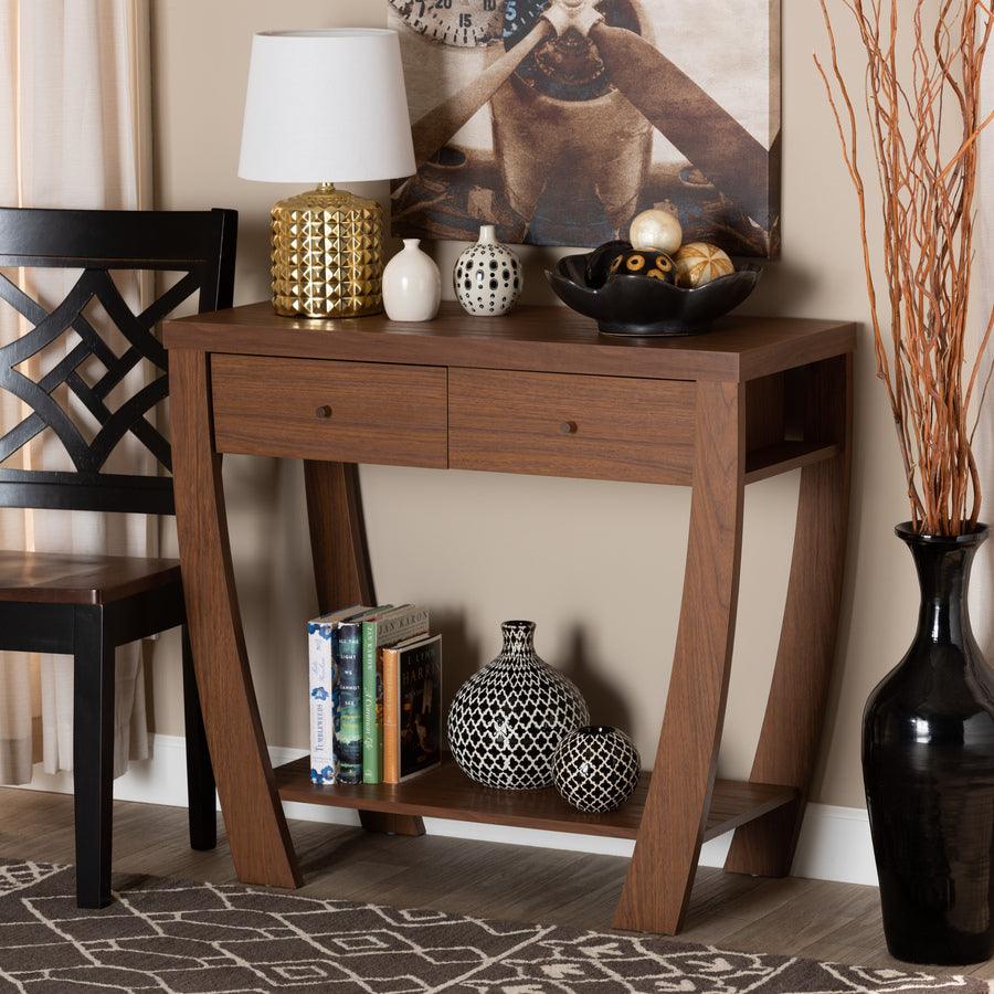 Wholesale Interiors Consoles - Capote Modern and Contemporary Walnut Brown Finished Wood 2-Drawer Console Table