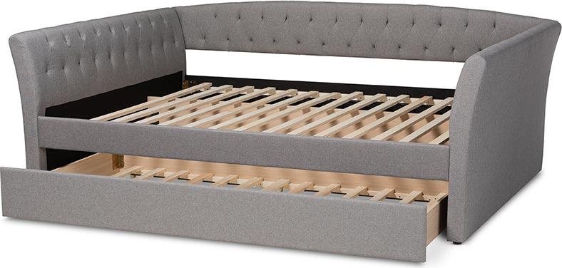Wholesale Interiors Daybeds - Delora Light Grey Fabric Upholstered Queen Size Daybed With Roll-Out Trundle Bed
