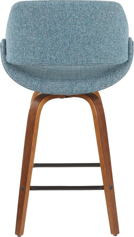 Lumisource Barstools - Fabrico Mid-Century Modern Counter Stool in Walnut - Blue Noise Fabric - Set of 2