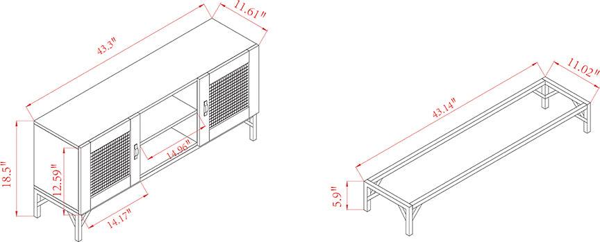 Wholesale Interiors TV & Media Units - Veanna Bohemian Brown Wood and Black Metal 2-Door TV Stand with Synthetic Rattan
