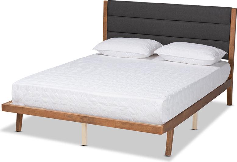 Wholesale Interiors Beds - Jarlan Modern and Contemporary Charcoal Fabric and Brown Wood King Size Platform Bed