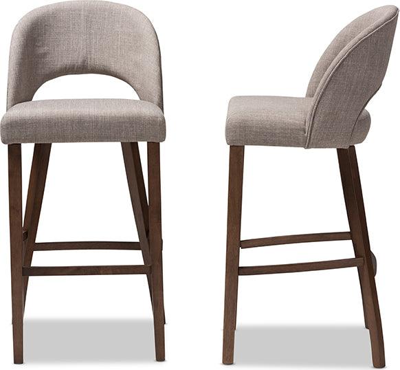 Wholesale Interiors Barstools - Melrose Mid-Century Modern Grey Fabric Upholstered Walnut Wood Bar Stool (Set of 2)