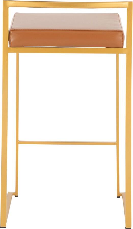 Lumisource Barstools - Fuji Contemporary Stackable Counter Stool in Gold with Camel Faux Leather Cushion - Set of 2