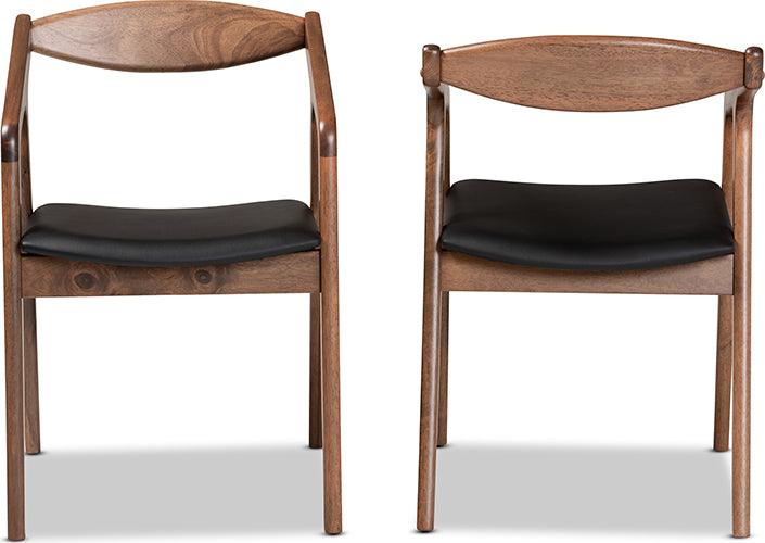 Wholesale Interiors Dining Chairs - Harland Black Faux Leather Upholstered and Walnut Brown Finished Wood 2-Piece Dining Chair Set