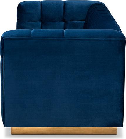 Baxton Studio Loreto Glam and Luxe Navy Blue Velvet Fabric Upholstered Brushed Gold Finished Sofa Baxton Studio Loreto Glam and Luxe Navy Blue Velvet Fabric Upholstered Brushed Gold Finished Sofa