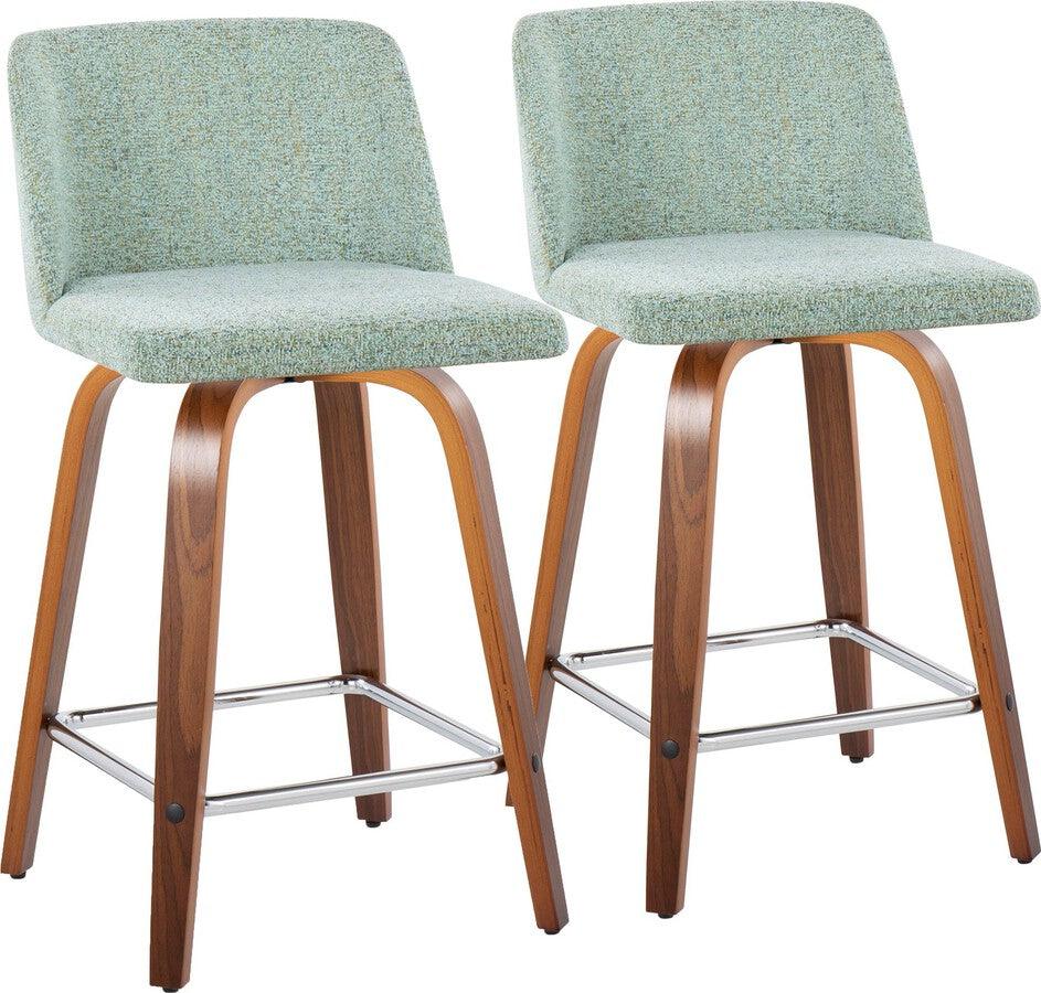 Lumisource Barstools - Toriano 24" Fixed Height Counter Stool In Walnut Wood Light Green (Set of 2)