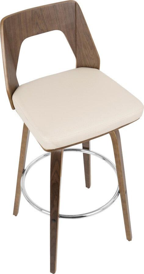 Lumisource Barstools - Trilogy 30" Fixed Height Barstool With Swivel In Walnut & Cream Faux Leather (Set of 2)