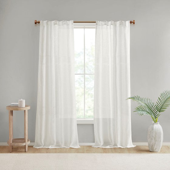 Yarn Dye Sheer Curtain Panel Pair White