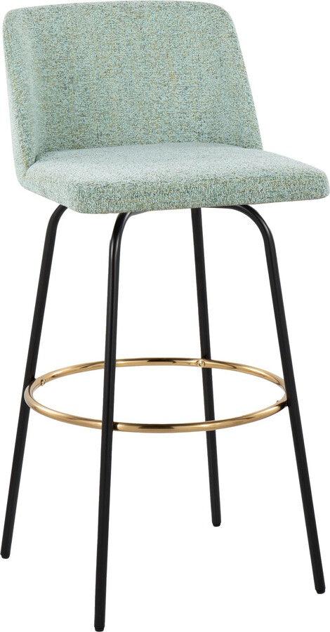 Lumisource Barstools - Toriano 30" Fixed Height Barstool With Swivel In Light Green Fabric & Black Metal (Set of 2)