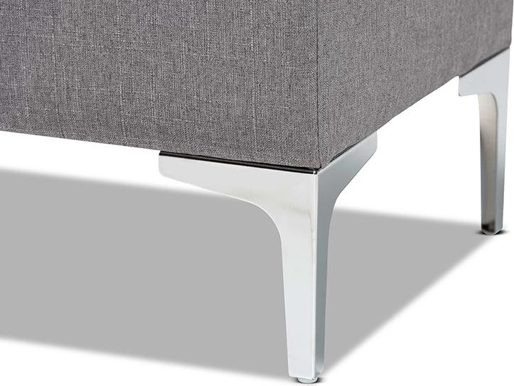 Wholesale Interiors Ottomans & Stools - Mabel Grey Fabric Upholstered and Silver Finished Metal Storage Ottoman