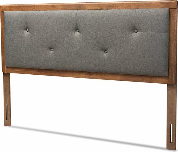 Wholesale Interiors Headboards - Abner Dark Grey Fabric Upholstered and Walnut Brown Finished Wood Full Size Headboard