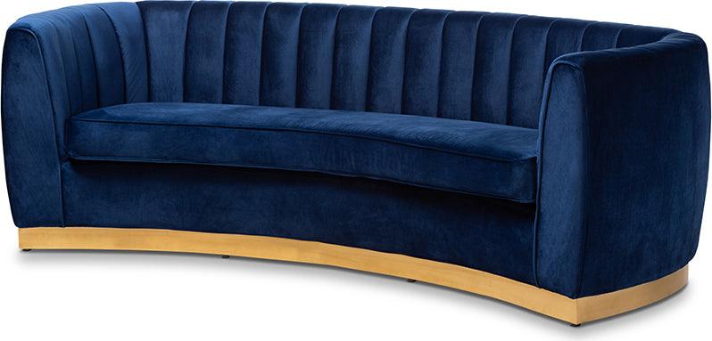 Wholesale Interiors Sofas & Couches - Milena Glam Royal Blue Velvet Fabric Upholstered Gold-Finished Sofa