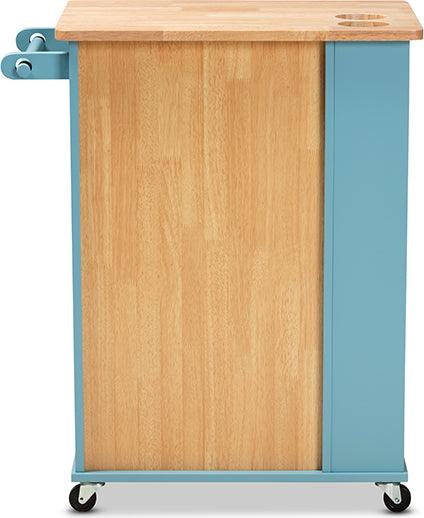 Wholesale Interiors Bar Units & Wine Cabinets - Liona Modern and Contemporary Sky Blue Finished Wood Kitchen Storage Cart