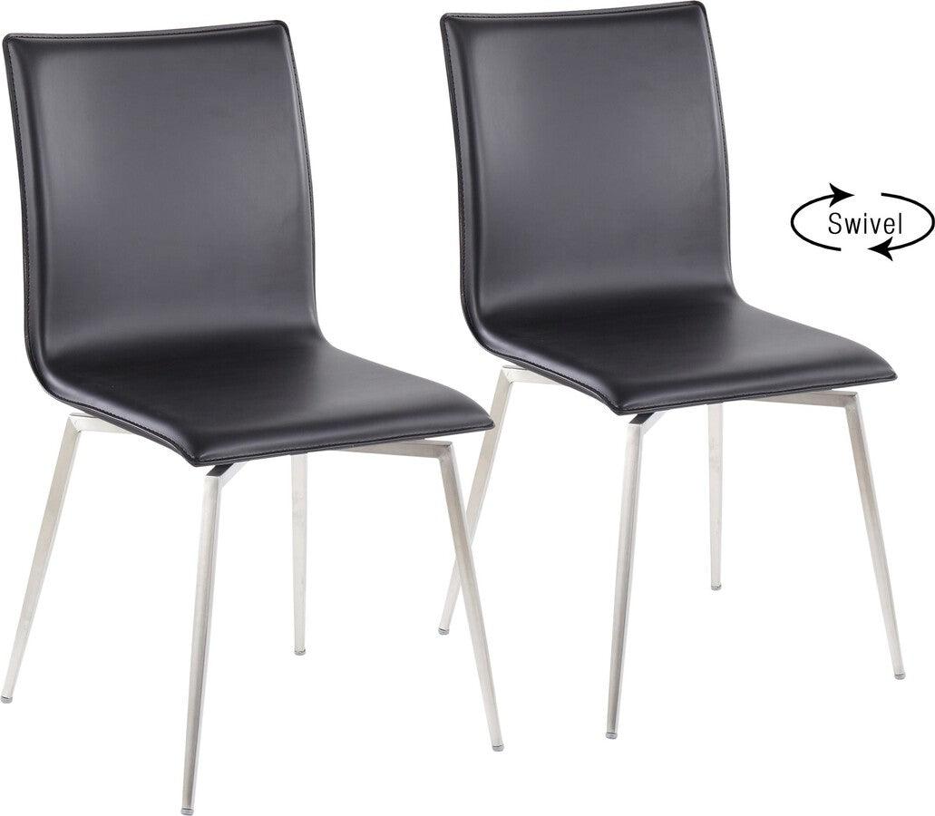 Lumisource Dining Chairs - Mason Contemporary Upholstered Chair in Brushed Stainless Steel and Black Faux Leather - Set of 2