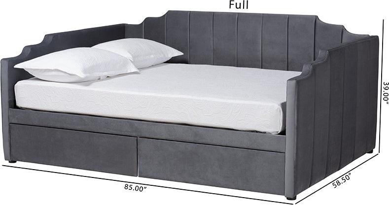 Wholesale Interiors Daybeds - Gulliver Modern and Contemporary Grey Velvet Fabric Upholstered 2-Drawer Daybed