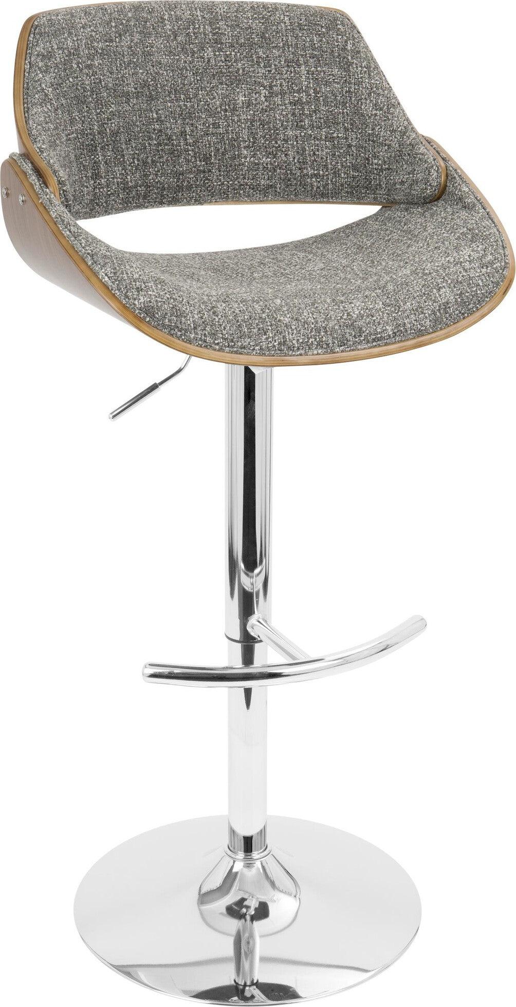 Lumisource Barstools - Fabrizzi Mid-Century Modern Adjustable Barstool with Swivel in Walnut and Grey