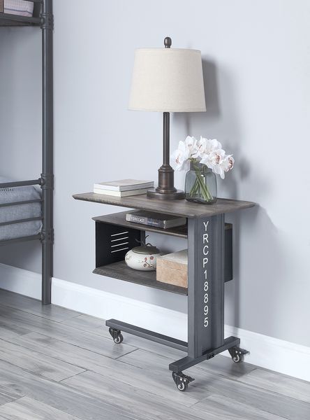 ACME Side & End Tables - ACME Cargo Accent Table w/Wall Shelf, Gunmetal