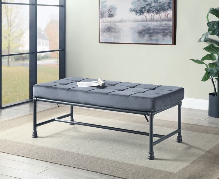 ACME Benches - ACME Brantley Bench, Gray Velvet & Sandy Gray Finish