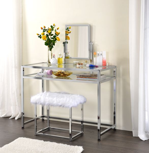 ACME Bedroom Vanity - ACME Coleen 3 Pc Pack Vanity Set, Chrome Finish