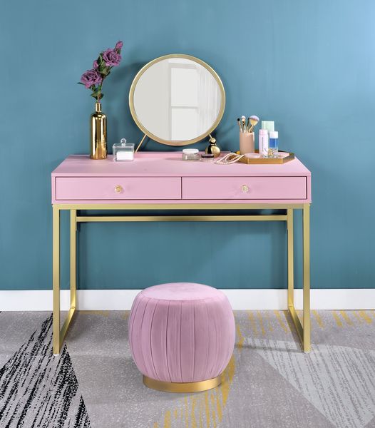ACME Bedroom Vanity - ACME Coleen Vanity Desk w/Mirror & Jewelry Tray, Chrome Finish
