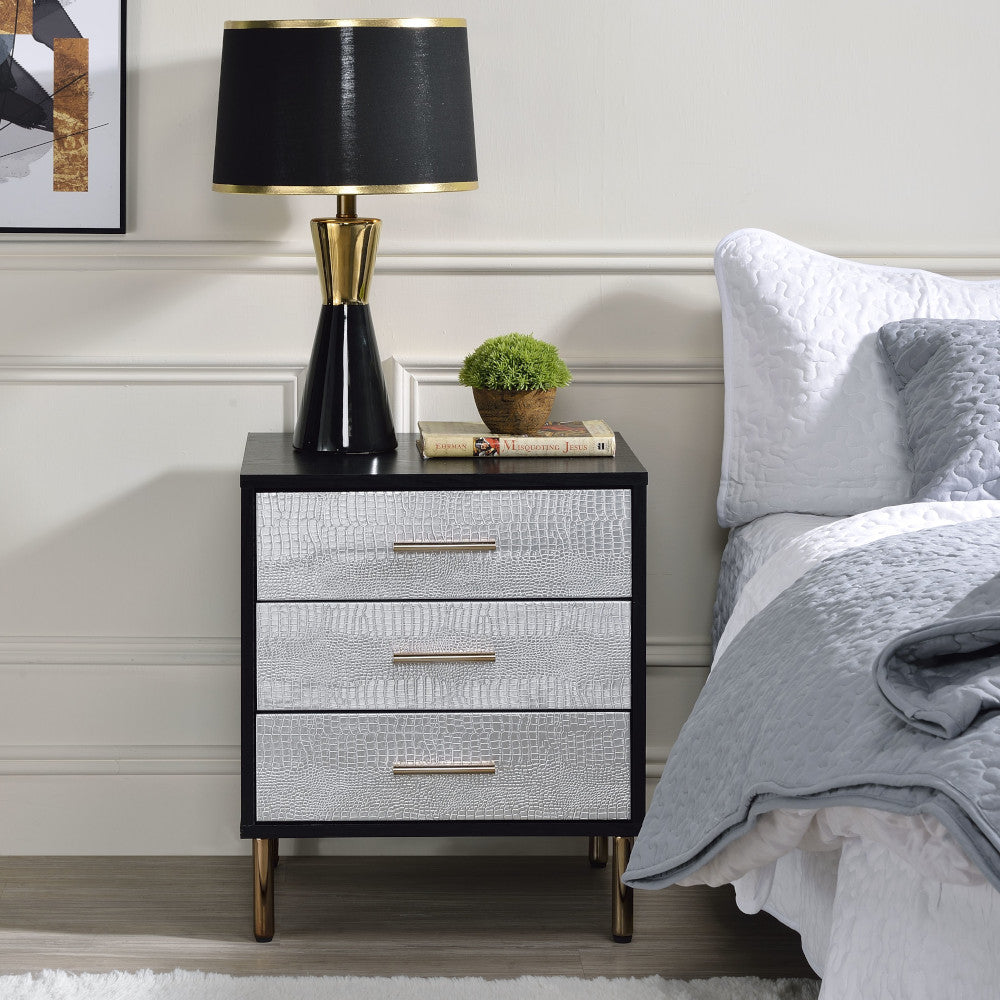 ACME Nightstands & Side Tables - ACME Myles Nightstand, Black, Silver & Gold Finish