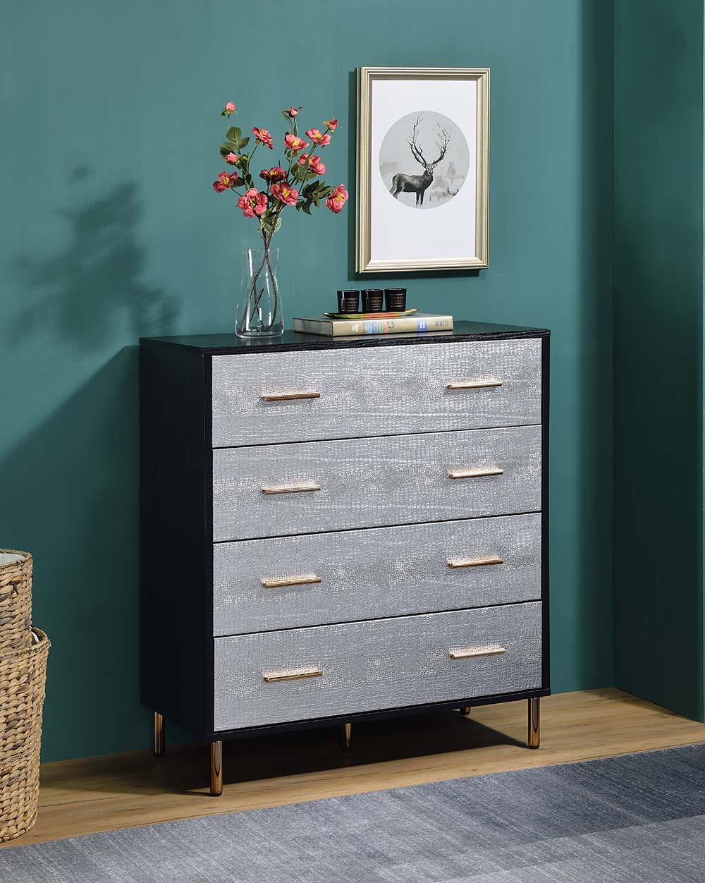 ACME Chest of Drawers - ACME Myles Chest, Black, Silver & Gold Finish