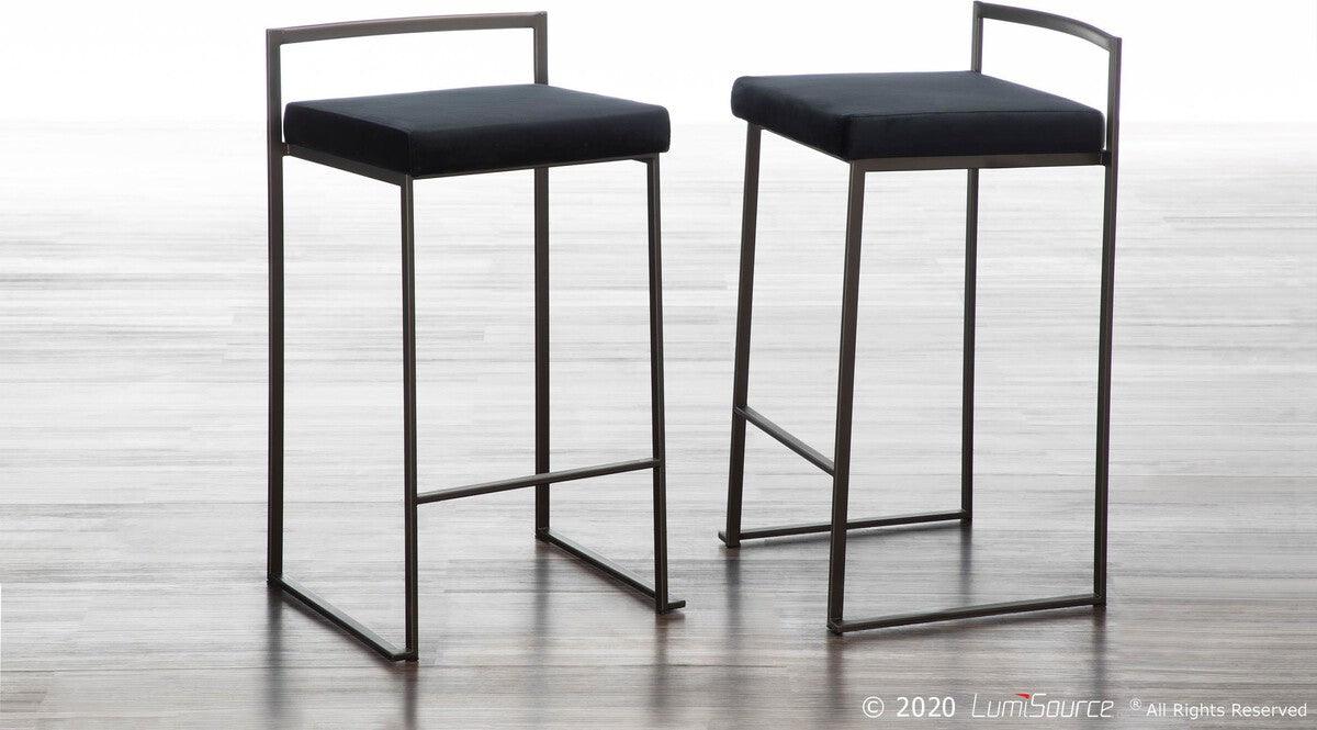 Lumisource Barstools - Fuji Industrial Stackable Counter Stool in Antique with Black Velvet Cushion - Set of 2