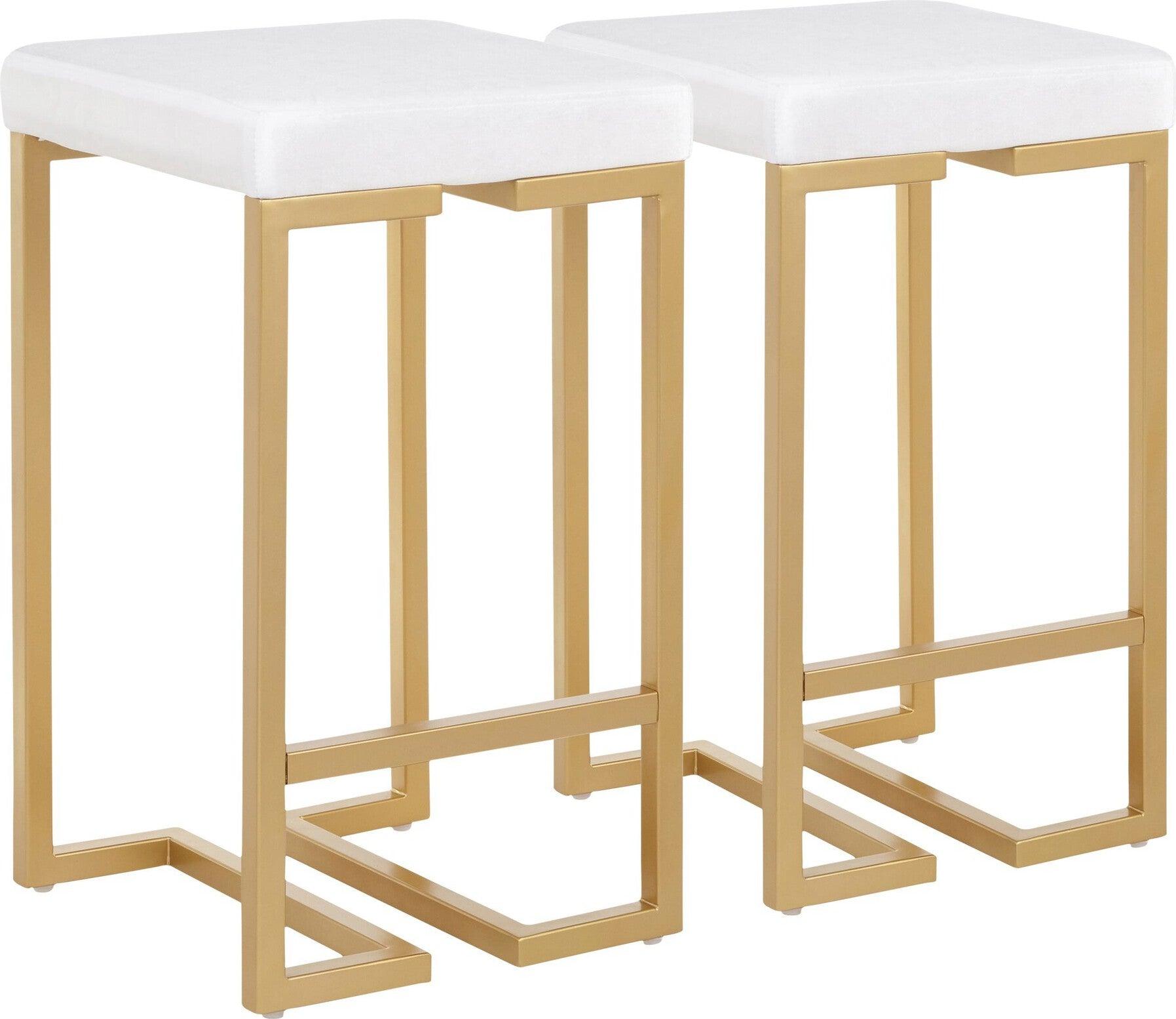 Lumisource Barstools - Midas Counter Stool (Set of 2) Gold & White Velvet