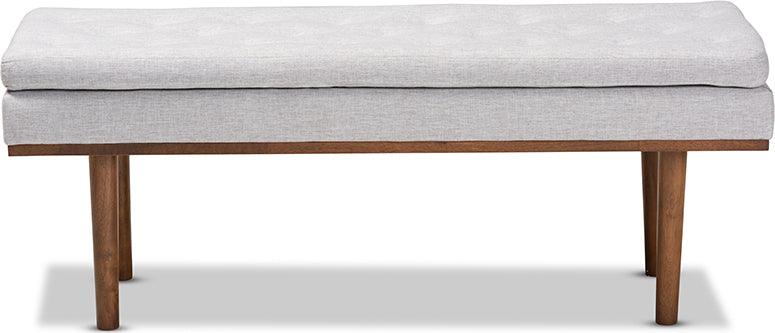 Wholesale Interiors Benches - Arne Mid-Century Modern Greyish Beige Fabric Upholstered Walnut Finished Bench