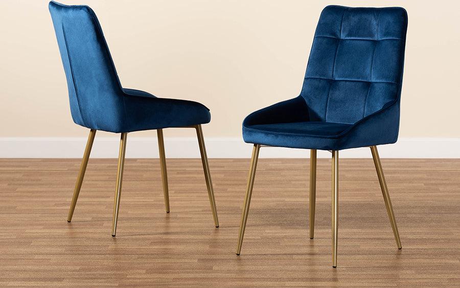 Wholesale Interiors Dining Chairs - GavinoNavy Blue Velvet Fabric Upholstered and Gold Finished Metal 2-Piece Dining Chair Set