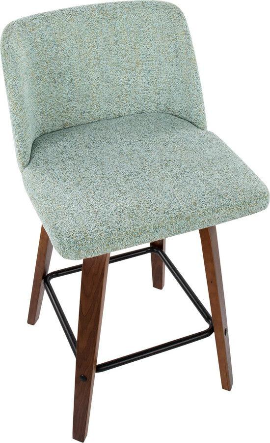 Lumisource Barstools - Toriano Fixed-Height Counter Stool In Walnut Wood & Light Green Fabric (Set of 2)