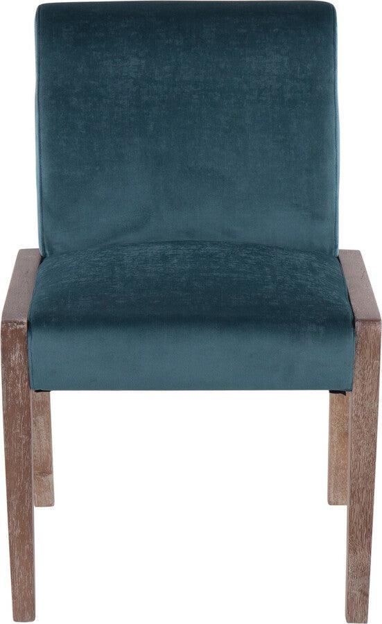 Lumisource Accent Chairs - Carmen Contemporary Chair In White Washed Wood & Crushed Teal Velvet (Set of 2)