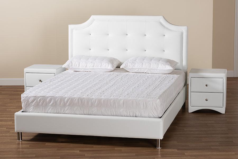 Wholesale Interiors Bedroom Sets - Carlotta Contemporary Glam White Faux Leather Upholstered King Size 3-Piece Bedroom Set