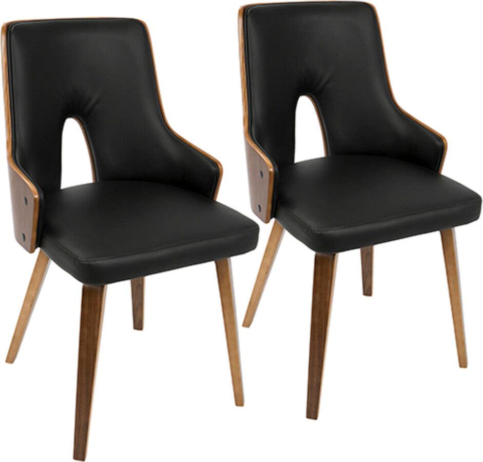 Lumisource Dining Chairs - Stella Mid-Century Modern Dining/Accent Chair in Walnut with Black Faux Leather - Set of 2