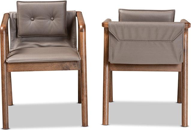 Wholesale Interiors Dining Chairs - Marcena Mid-Century Modern Grey Leather and Brown Wood 2-Piece Dining Chair Set