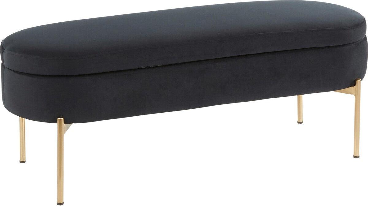 Lumisource Benches - Chloe Contemporary/Glam Storage Bench in Gold Metal and Black Velvet
