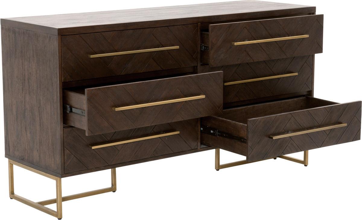 Essentials For Living Dressers - Mosaic 6-Drawer Double Dresser Rustic Java Acacia & Brushed Gold