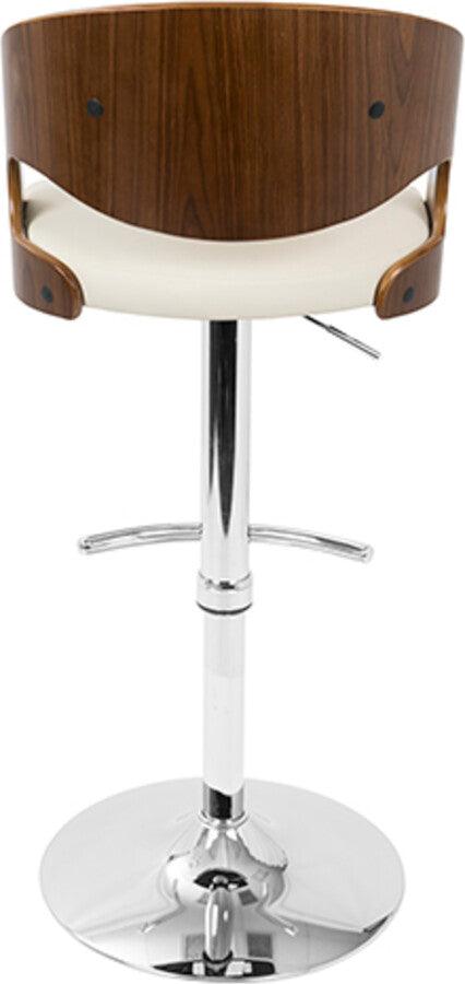 Lumisource Barstools - Pino Mid-Century Modern Adjustable Barstool with Swivel in Walnut & Cream (Set of 2)