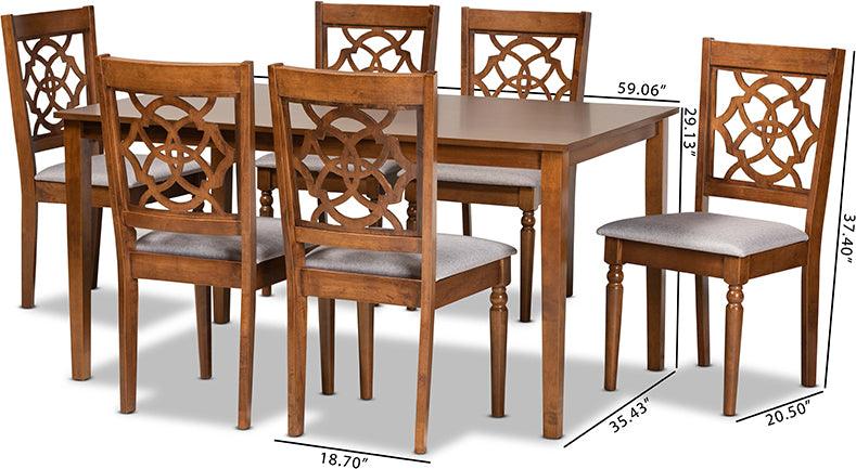 Wholesale Interiors Dining Sets - Renaud Grey Fabric Upholstered and Walnut Brown Finished Wood 7-Piece Dining Set