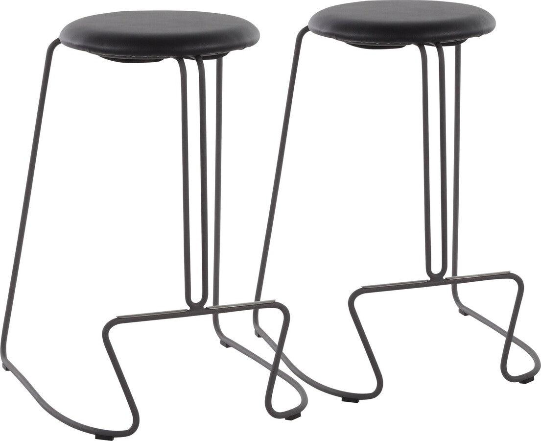 Lumisource Barstools - Finn Contemporary Counter Stool in Grey Steel and Black Faux Leather - Set of 2