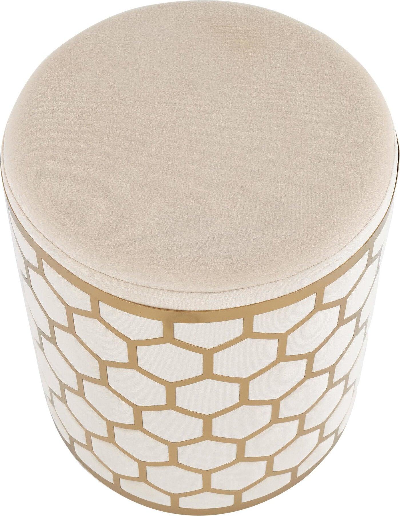 Lumisource Ottomans & Stools - Honeycomb Contemporary Ottoman Gold Steel & Cream Velvet
