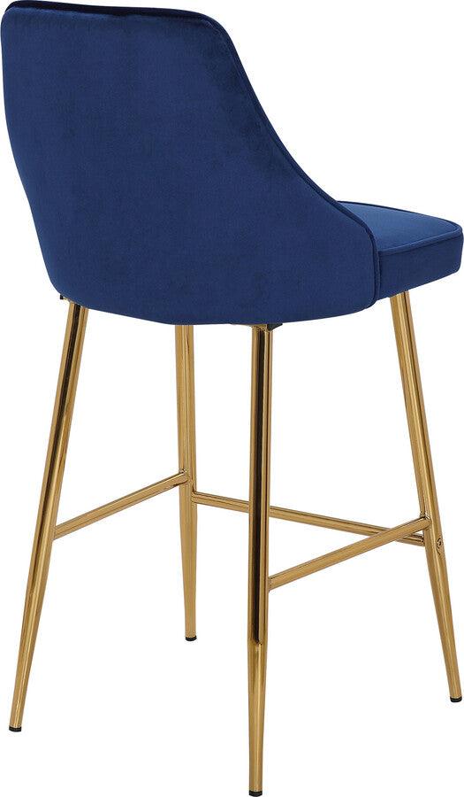 Lumisource Barstools - Marcel Contemporary/Glam Counter Stool in Gold Metal and Blue Velvet - Set of 2