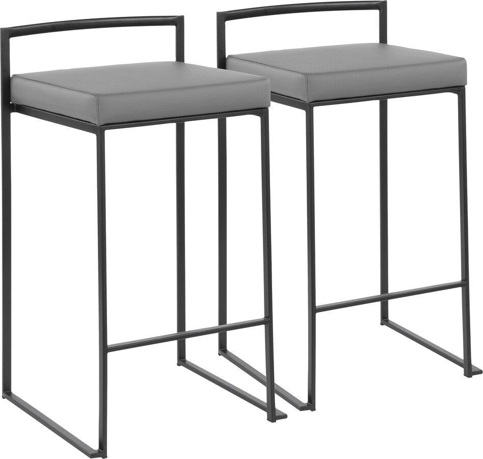 Lumisource Barstools - Fuji Contemporary Stackable Counter Stool in Black with Grey Faux Leather Cushion - Set of 2