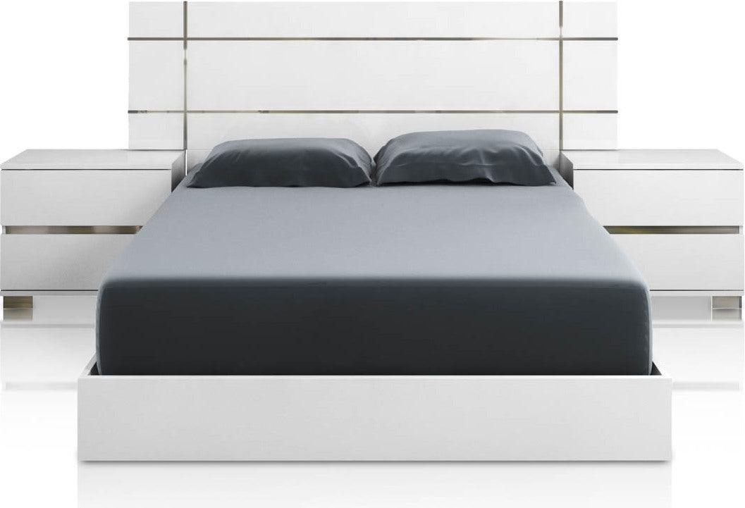 Essentials For Living Beds - Icon Queen Bed White High Gloss, Chrome Foil Trim