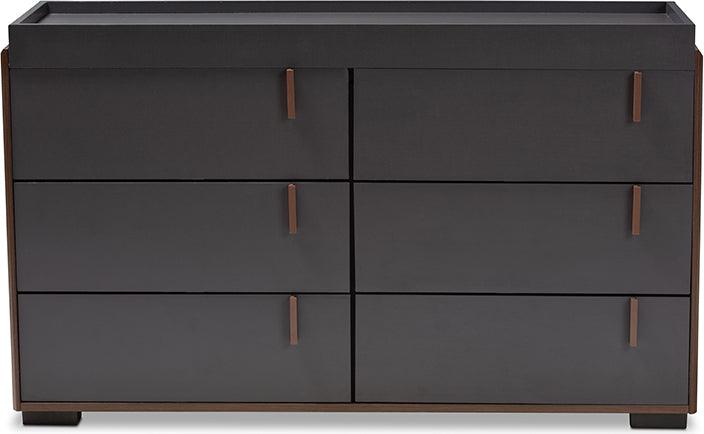 Wholesale Interiors Dressers - Rikke Modern and Contemporary Two-Tone Gray and Walnut Finished Wood 6-Drawer Dresser