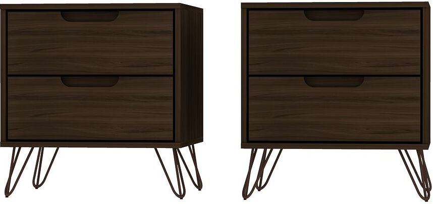 Manhattan Comfort Nightstands & Side Tables - Rockefeller 2-Drawer Brown Nightstand (Set of 2)